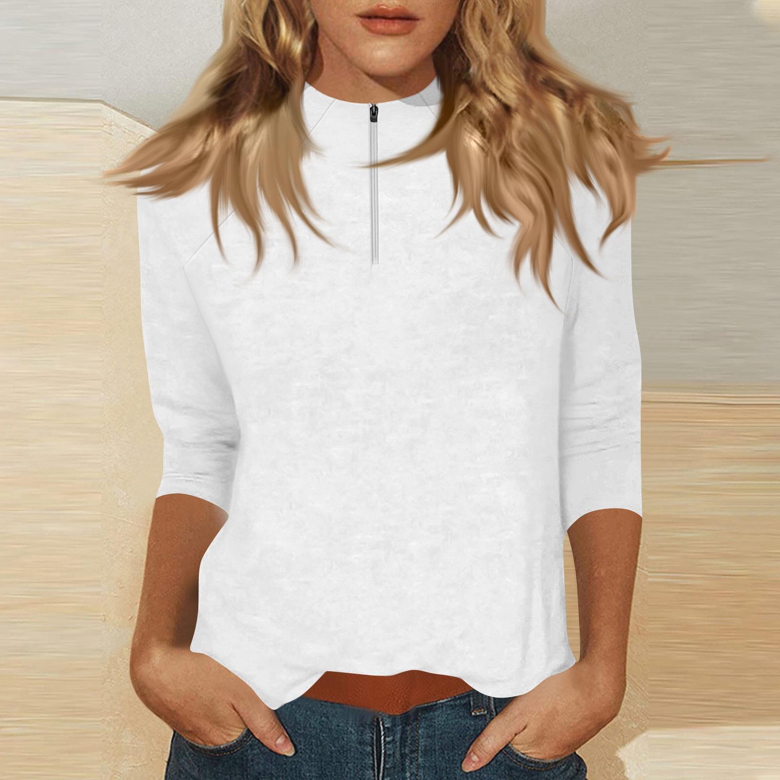 

Women s Mock Neck, Zip-up, Solid Color, 3/4 Sleeve Top XL білий