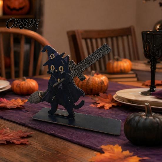Reusable Table Ornaments Halloween Sign, Spooky Ghost Grim Reaper Black Cat Pumpkin Scarecrow Party Supplies Wooden Tabletop Centerpiece for