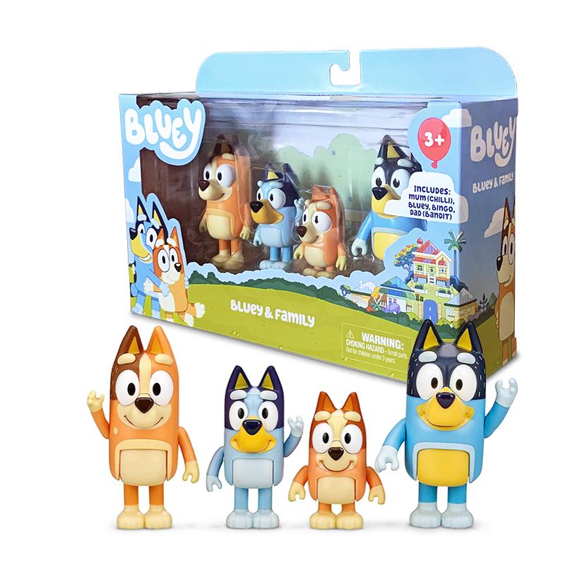 Fashnics 4Pcs/Set Bluey Bingo And Friends Anime Action Figure Toy Set Movable Joint Pvc Model Doll Birthday Decoraton Toys For Kids