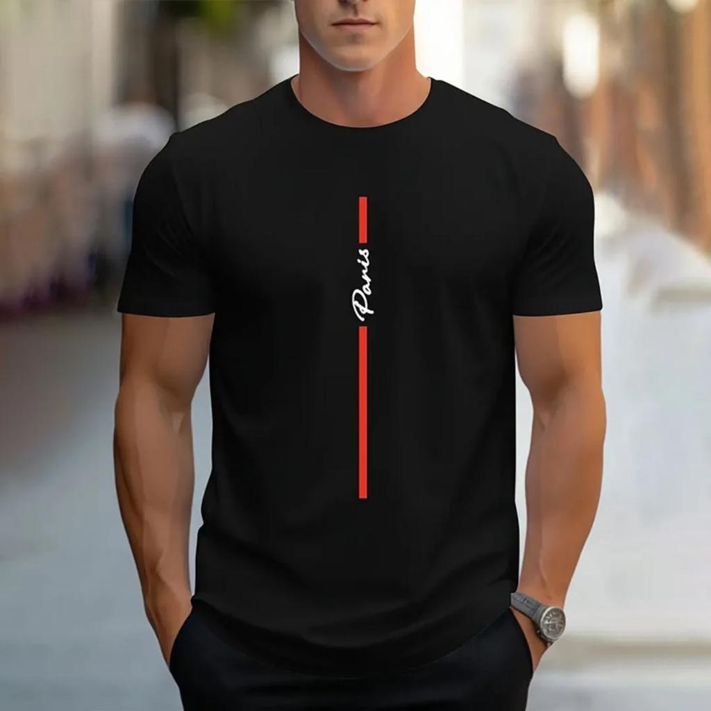 Summer Casual Loose PARI Letter Pattern Printed T-shirts Round Neck Short Sleeved Men's T-shirts