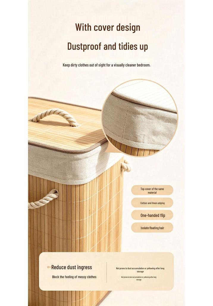 Bamboo Woven Laundry Hamper with Lid - Dustproof & Odor-Proof Storage Basket for Home & Hotel.