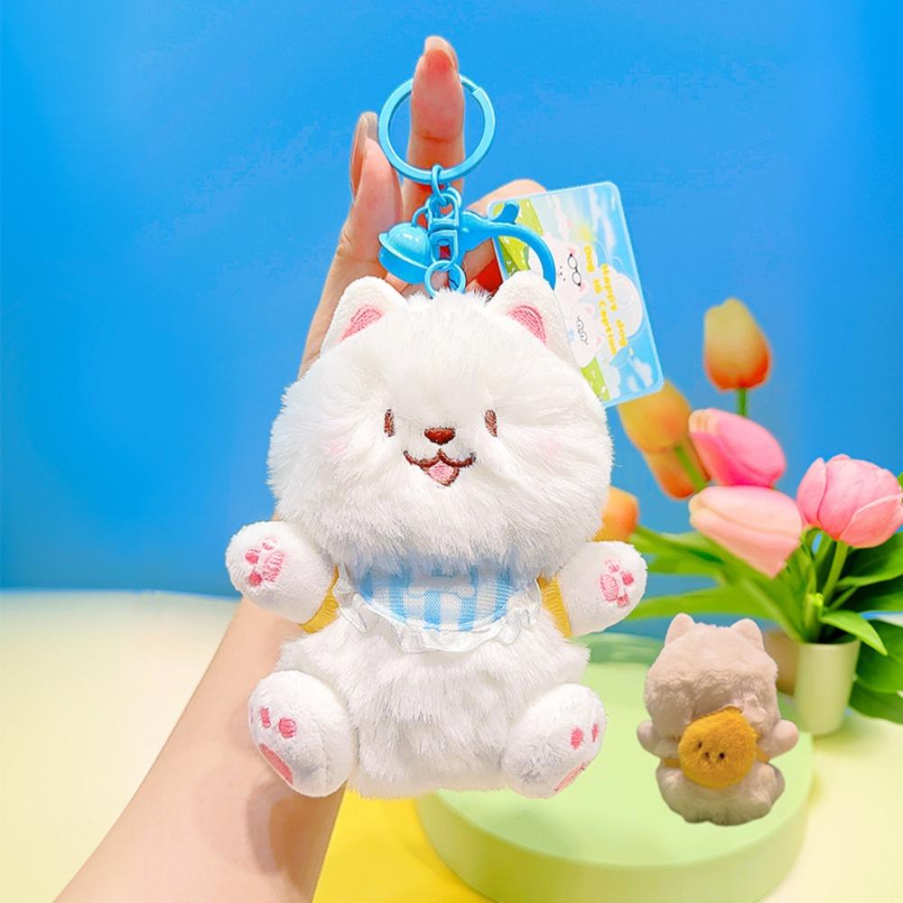 Cartoon Samoyed Plush Keychain Fluffy Doll Squeaky White Dog Pendant Backpack Decor