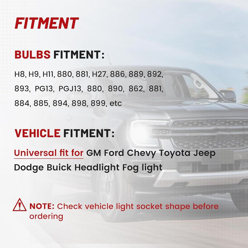 RED WOLF H8 H9 H11 880 881 2 PIN Female Wiring Ceramic Socket Universal Fit for Toyota GMC Chevy Honda Jeep Ford Subaru Dodge Headlight Fog Light