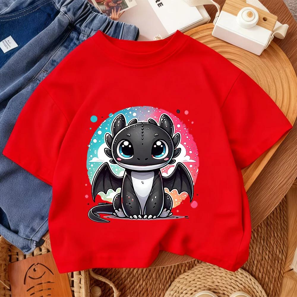 Toothless Kids Short Sleeve T Shirt Boys Girls Dragon Cartoon Polyester Summer Casual Top
