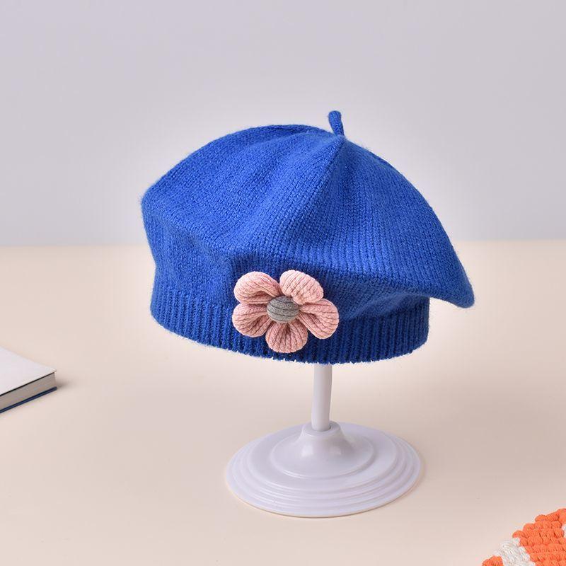 Winter Baby Girls Knitted Flower Bell Hat Cotton Sun Protection Windproof Multi Color Infant Beret for Toddler