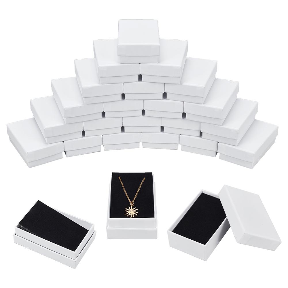 24pcs Cardboard Jewelry Boxes with Sponge Pad Inside Rectangle for Anniversaries Wedding Birthday White 8x5.1x2.7cm Inner Size: 7.4x4.6x2.45cm