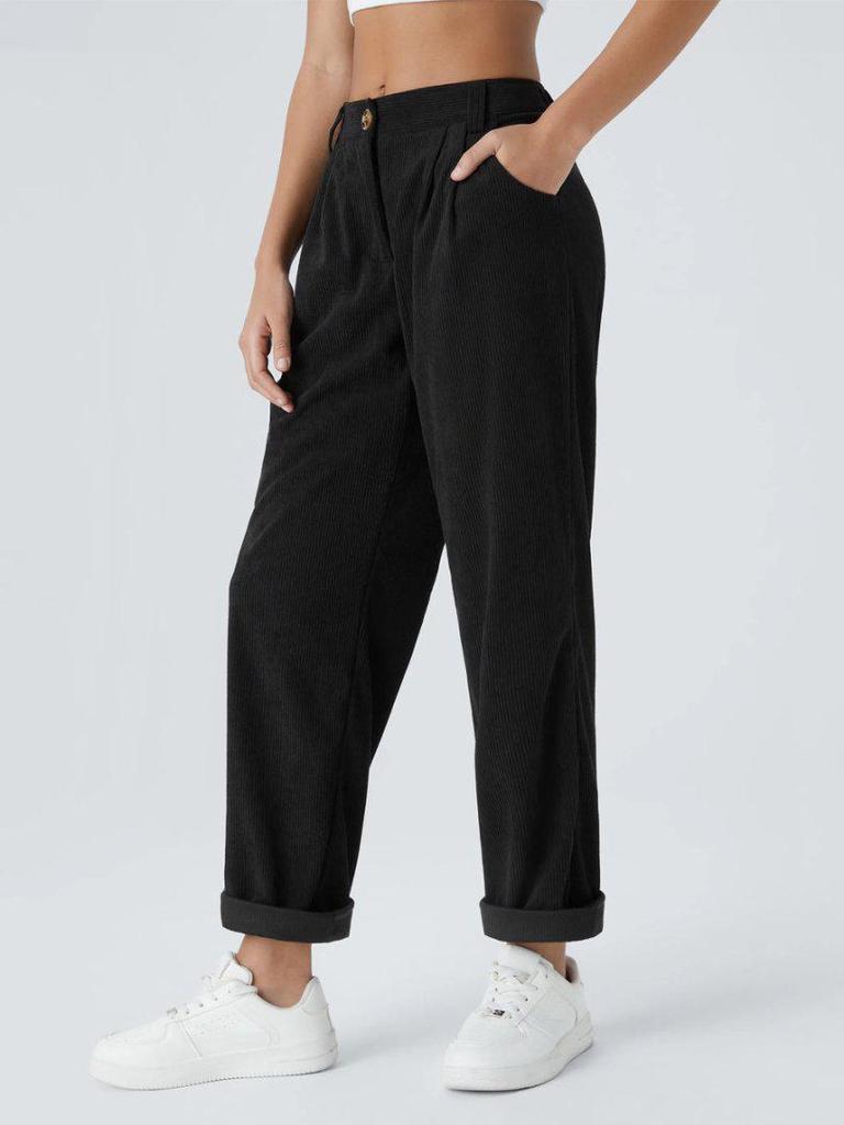 European & American Women's Autumn/Winter Corduroy Long Pants: Solid Color, Plus Velvet, Straight Leg, Loose Fit, Slimming Casual Wear