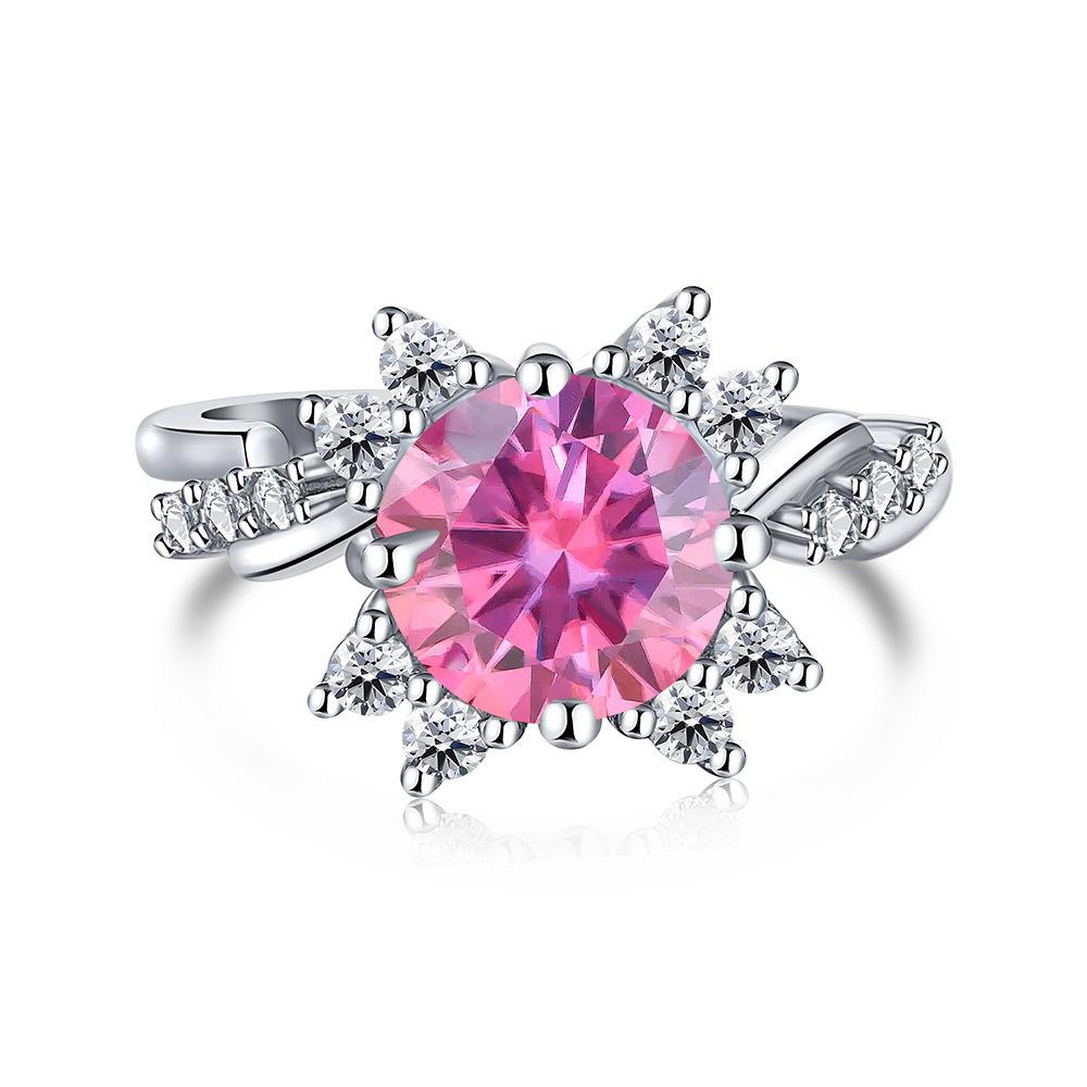 8mm S925 Sterling Silver Round Moissanite Micro Pave Flower Design Ring Ice Flower Sweet Daily Party Wear D VVS1 Exquisite Jewelry