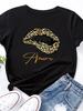 Amore Leopard Lip Print Women T Shirt Short Sleeve O Neck Loose Women Tshirt Ladies Tee Shirt Tops Clothes Camisetas Mujer