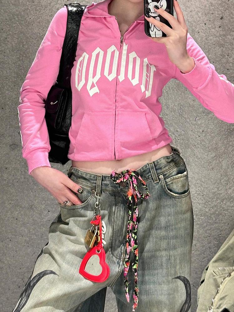 Americký gotický potisk Modré džíny Y2K Podzim Zima Retro Hip Hop Volné Ležérní Móda Street Vysoký Pas Rovné Džíny