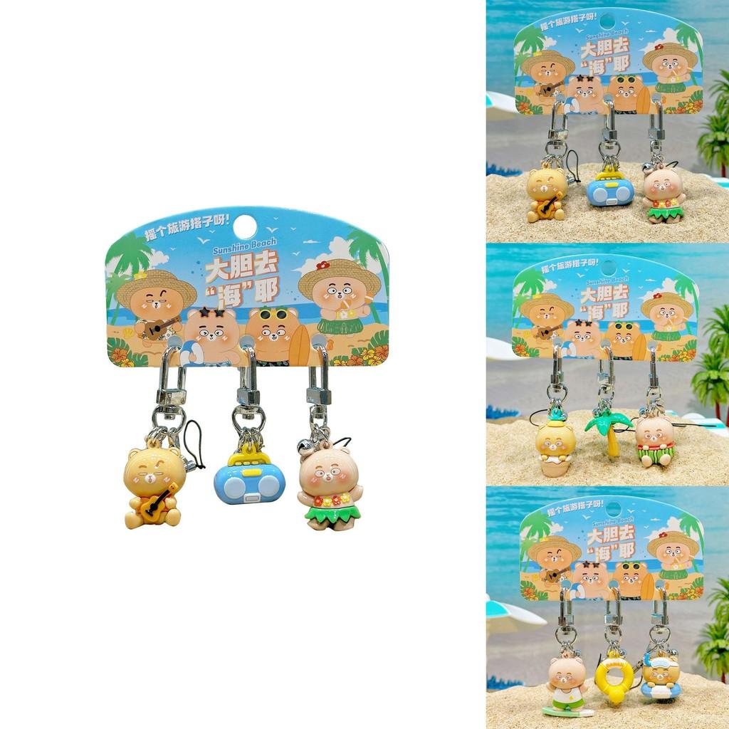 Brave Bear Go Sea Resin Keychain With Coconut Tree And Swim Ring Design For Kids And Teens