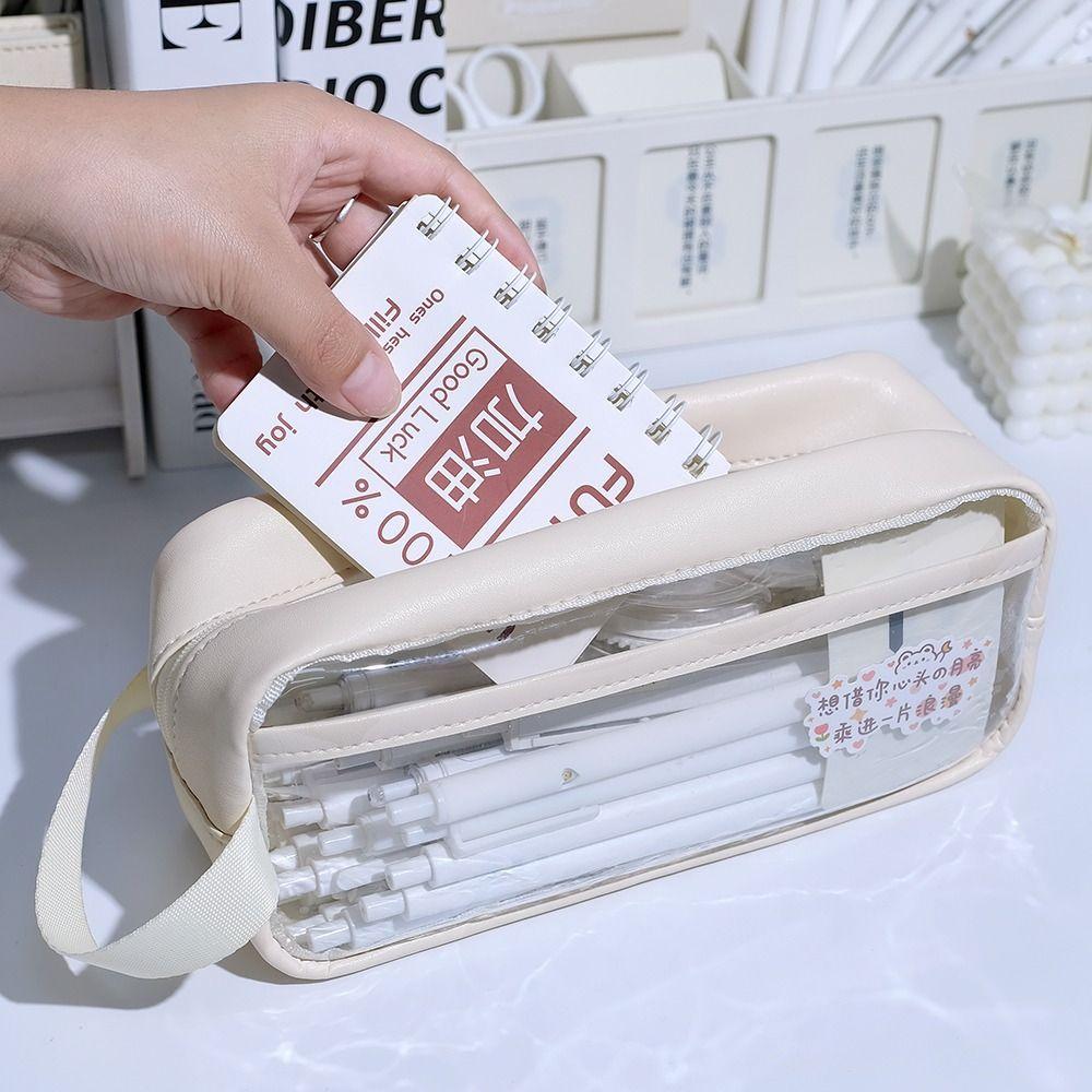 New Transparent Pen Bag Handheld Multi-functional Stationery Bag Large Capacity Pen Pouch Back To School
