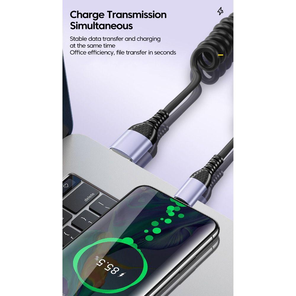 6A 66W Spring Short Charging Cable Retractable USB C To Type C Cable for iPhone Car Power Bank