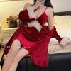 Sexy Golden Velvet Pajamas Autumn and Winter New Chest Pad Suspender Nightdress Set Nightgown Lace Two-piece Loungewear