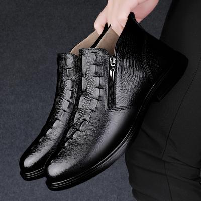 Warme Plüschfell Winter Herren Chelsea Boots Echtes Leder Herren Schneestiefel Outdoor Allround High Top Schuhe Luxus Herren Stiefeletten