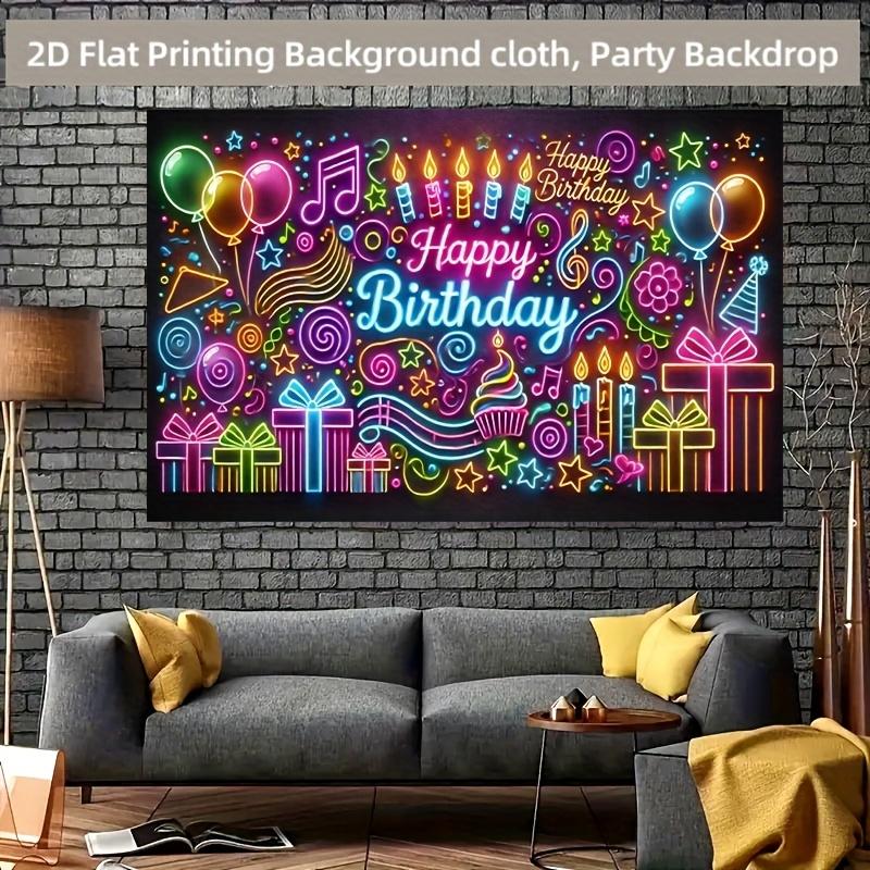 1 piece of 2D flat surface, colorful neon birthday celebration backdrop fabric, polyester fiber, party banner decoration