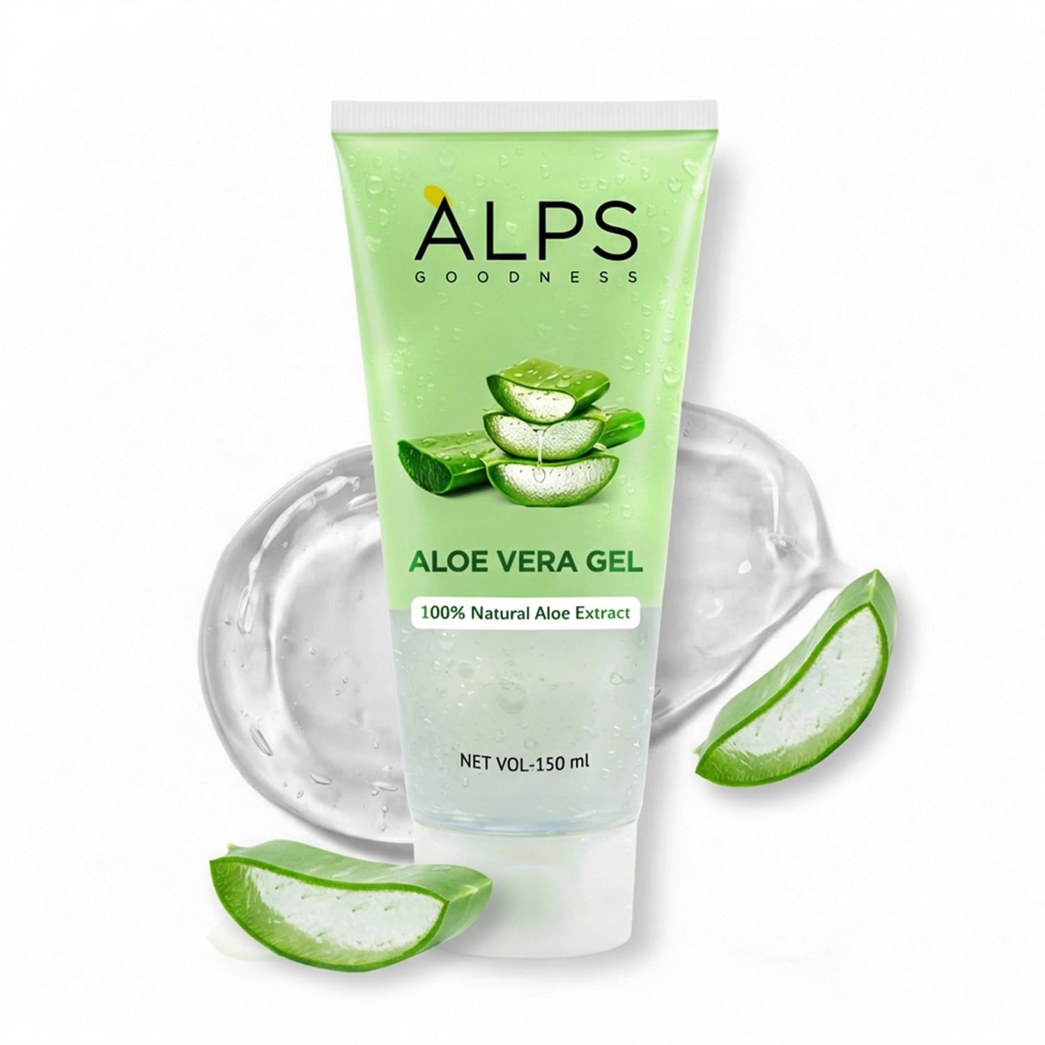 Alps Goodness Aloe Vera Gel, 150ml | 100% Natural Aloe Extract | Hydrating Cooling & Soothing Gel for Face, Hair & Body | Helps Calm Sunburn, Razor
