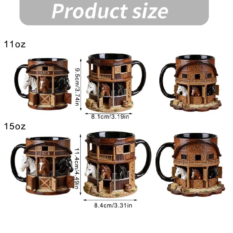 Artistic Equestrian Theme Drinking Cup Ceramic Coffee Mug With Flat 2D Print Horse Stable Pattern For Daily Use