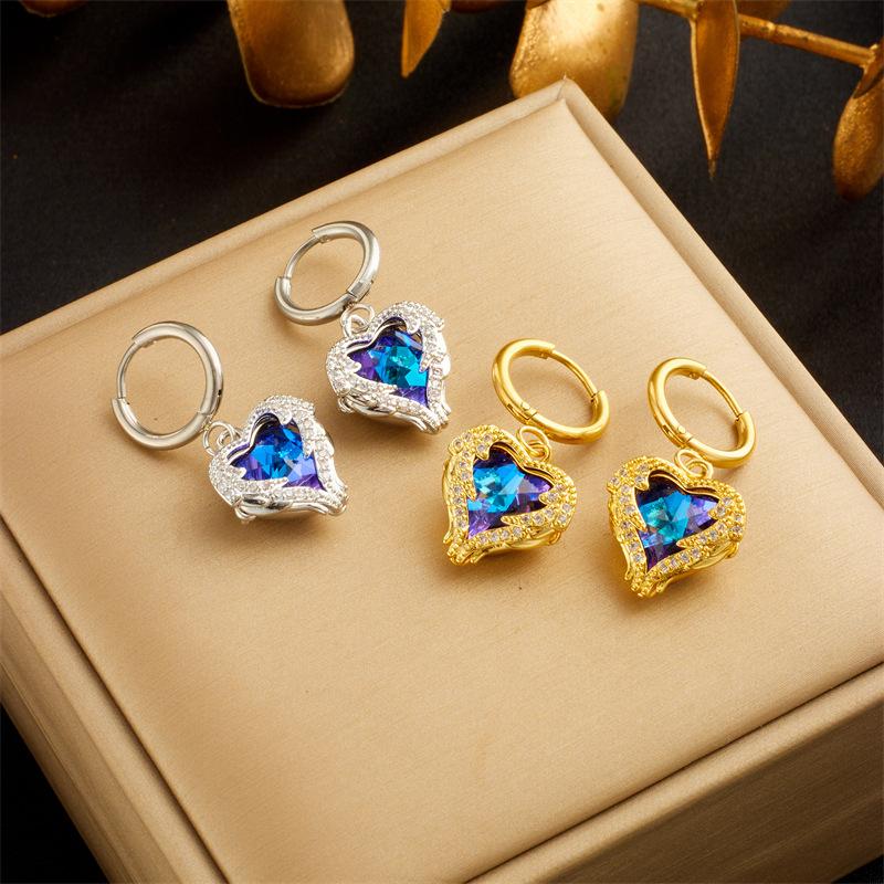 Gold Ombre Cubic Zirconia Heart Drop Hoop Earrings