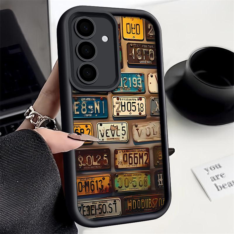 Nummernschild Druck Stoßfestes Mattes Case Für Samsung S25 Ultra S24 FE S23 A56 A36 A16 A15 A55 A35 Objektivschutz TPU Weiche Silikon Handyhülle