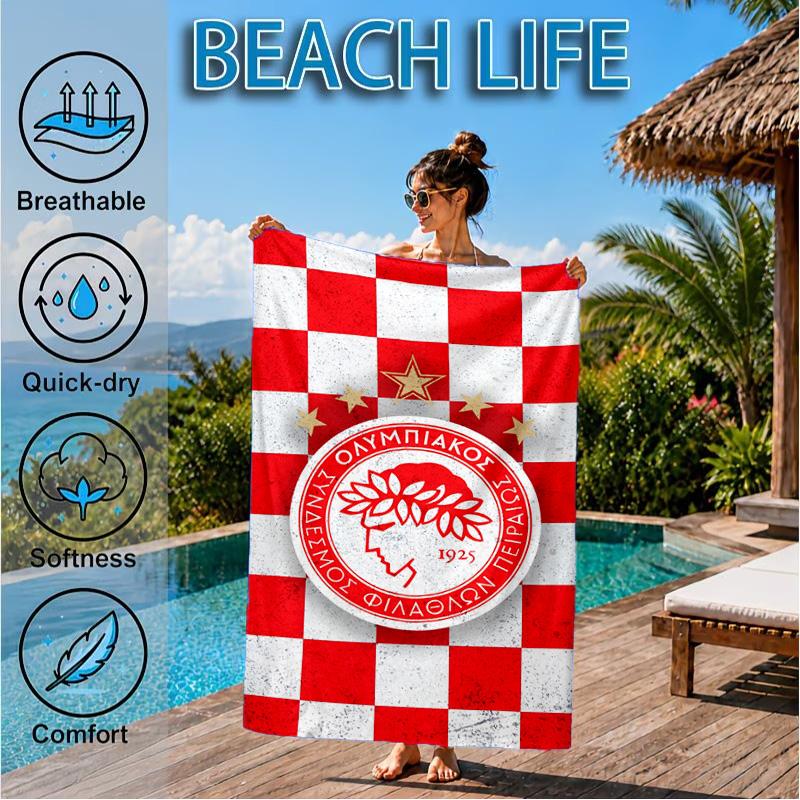 Olympiacos FC Wappen Emblem Strandtuch, Schnelltrocknend, Pflegeleicht, Geeignet für Fitness und Strandurlaub, Sport-Essential