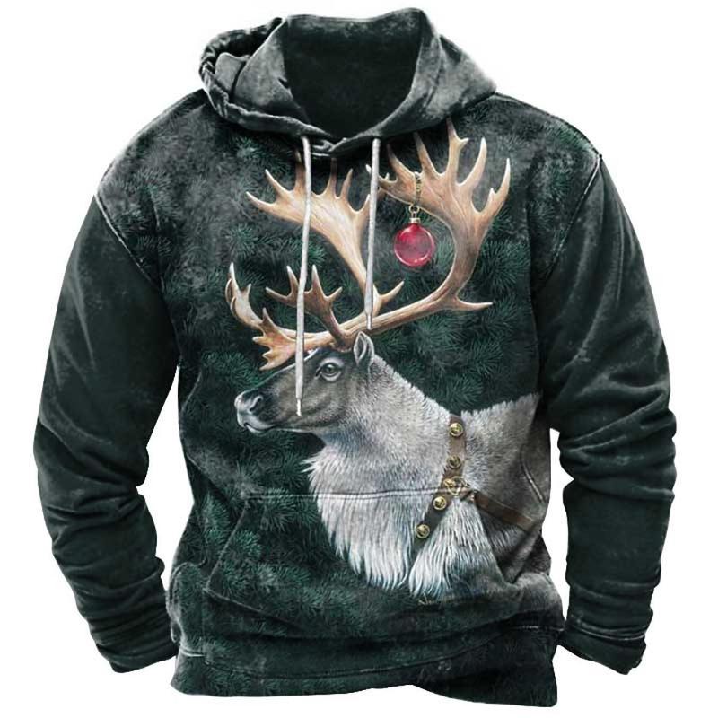 Men's Animal Reindeer Graphic Prints Hoodie Hoodies Sweatshirt Streetwear Designer Long Sleeve Hooded