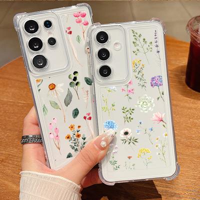 Pour Samsung S25 S24 FE S23 Ultra S22 A56 A36 A55 A16 A35 A15 Étui Housse Motif Floral Silicone Souple Antichoc Protection Objectif Transparent Mince Coque de Téléphone