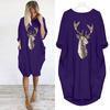 Women's Christmas Deer Pattern Printed Round Neck Dress With Full Sleeves And Stylish Design