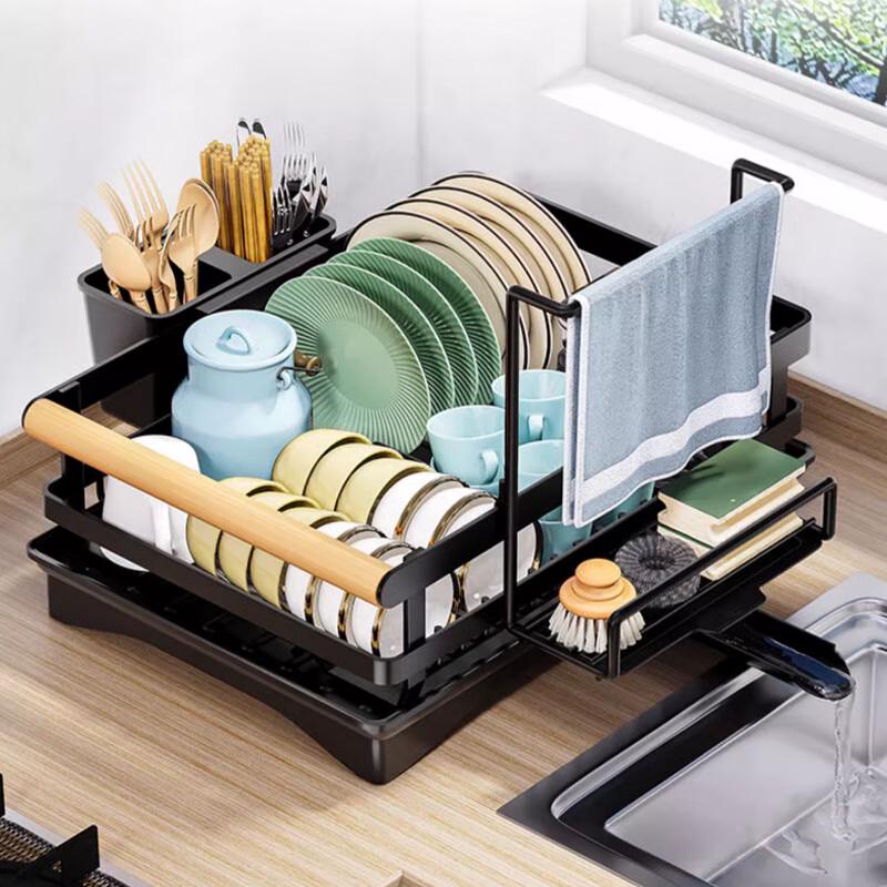 

Modern Aluminum Dish Drying Rack with Black Handle