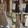 Nouvelle collection Automne Dames Vintage Oversize Col Montant Manches Longues Robe Chemise Décontractée Ensemble Deux Pièces
