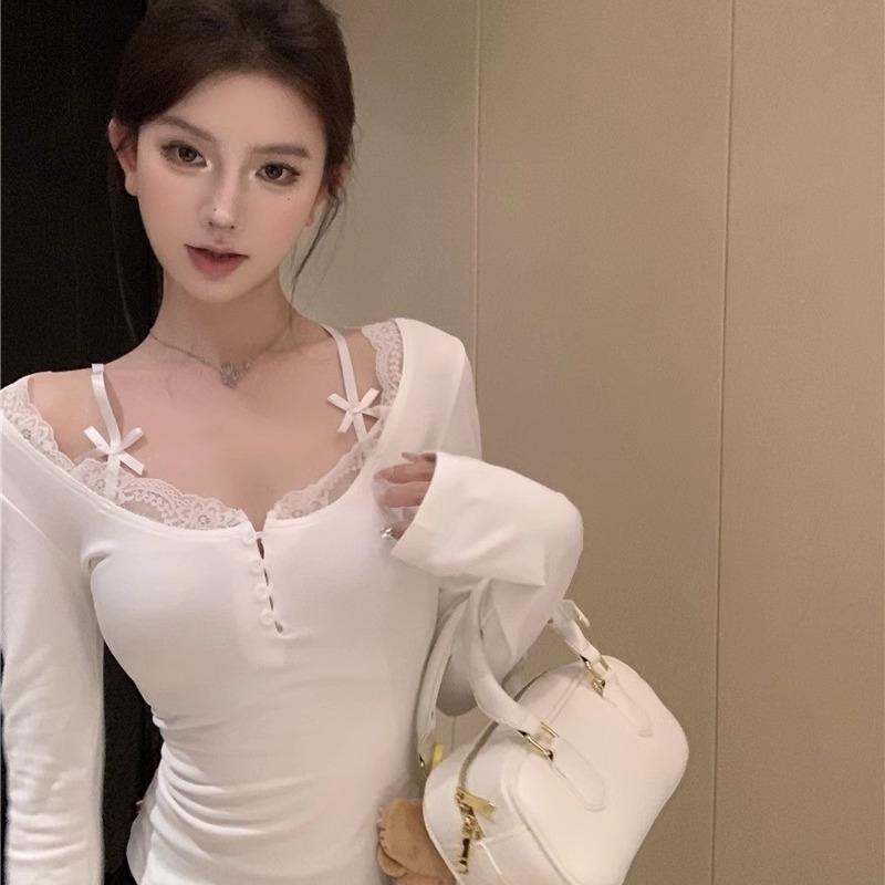 

Женская футболка с длинным рукавом, осенне-зимняя базовая футболка, облегающий топ XL белый