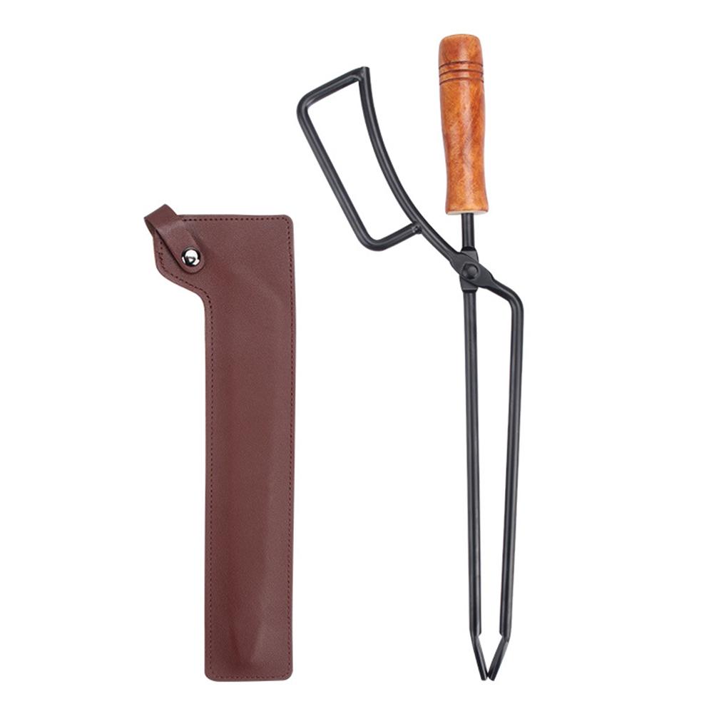 Charcoal Fire Tongs With Wooden Handle Firewood Clip Tool Cooking Accessories For Outdoor Camping Bonfire Bbq brown #1