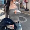 Women's European Tencel Wool Square Neck Long Sleeve Slim Fit Top - Autumn/Winter 2025