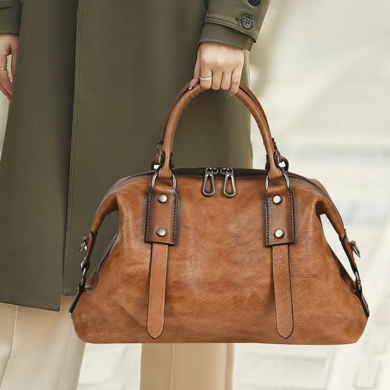 Johnature Retro Women's Bag Genuine Leather Large Capacity Handbag Soft Cowhide Versatile Shoulder Bag