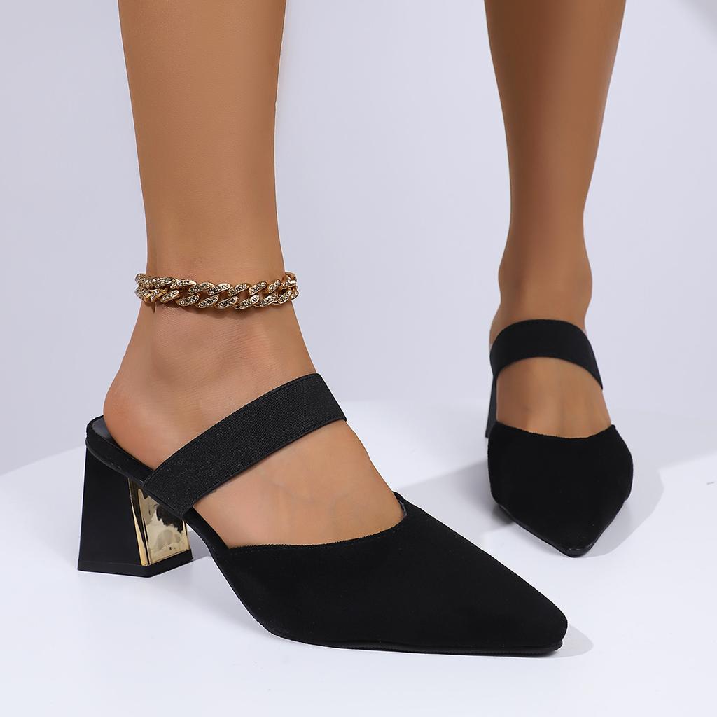 2025 New Women Pointed Toe Slippers Thick Heel Sandals Comfortable High Heel Lazy Slip-On Shoes Women Zapatos De Mujer