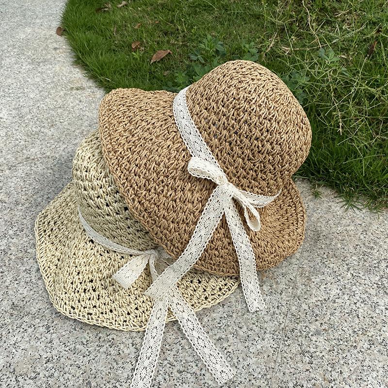 Hat Style Versatile Straw Woven Sweet Lace Bow Womens Hatscaps Sunshade