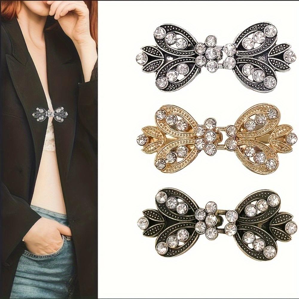 Rhinestone Sweater Clip. Alloy cape & collar clasp for scarves, waist & clothing. Enhances any outfit.