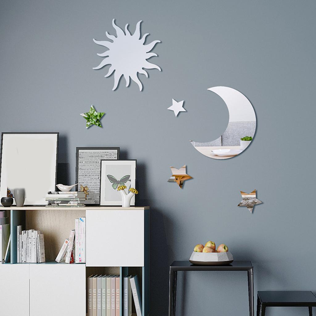Removable Mirror Moon and Star Wall Decal DIY Art Decors Wall Sticker Murals for Bedroom Room Ceiling Bathroom Decors