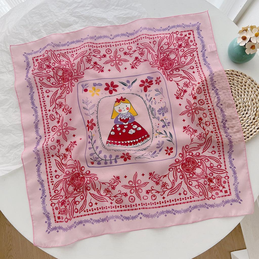 New fresh and breathable female soft literary and decorative small silk scarf Japanese retro versatile cashew nut flower cotton and linen small square