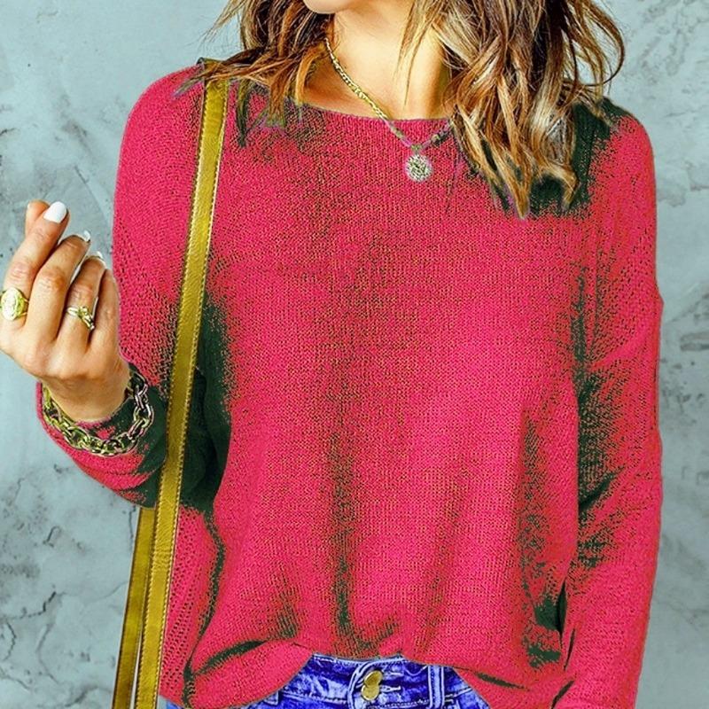 TIFICY Women's Fashion Casual Fall Winter Solid Color Print Long Sleeve O-Neck Sweaters