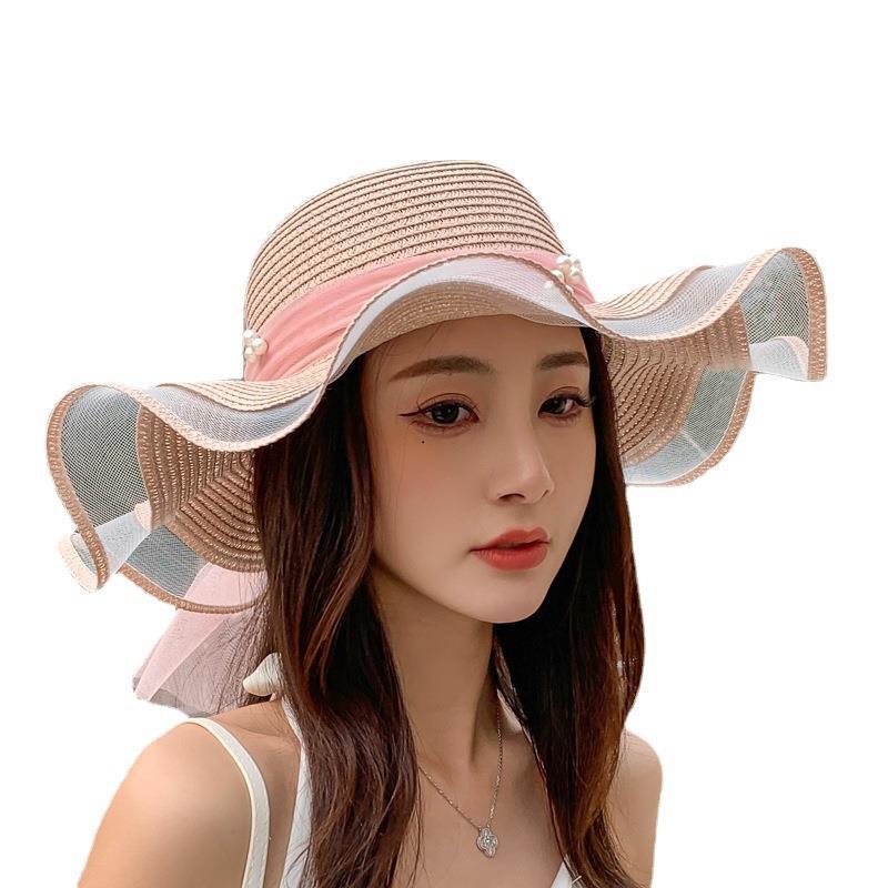Straw Hat Women's Summer Sun Hat Korean Version Fashionable Seaside Sun Protection Large Brim Sunshade UV Protection Foldable Beach Hat