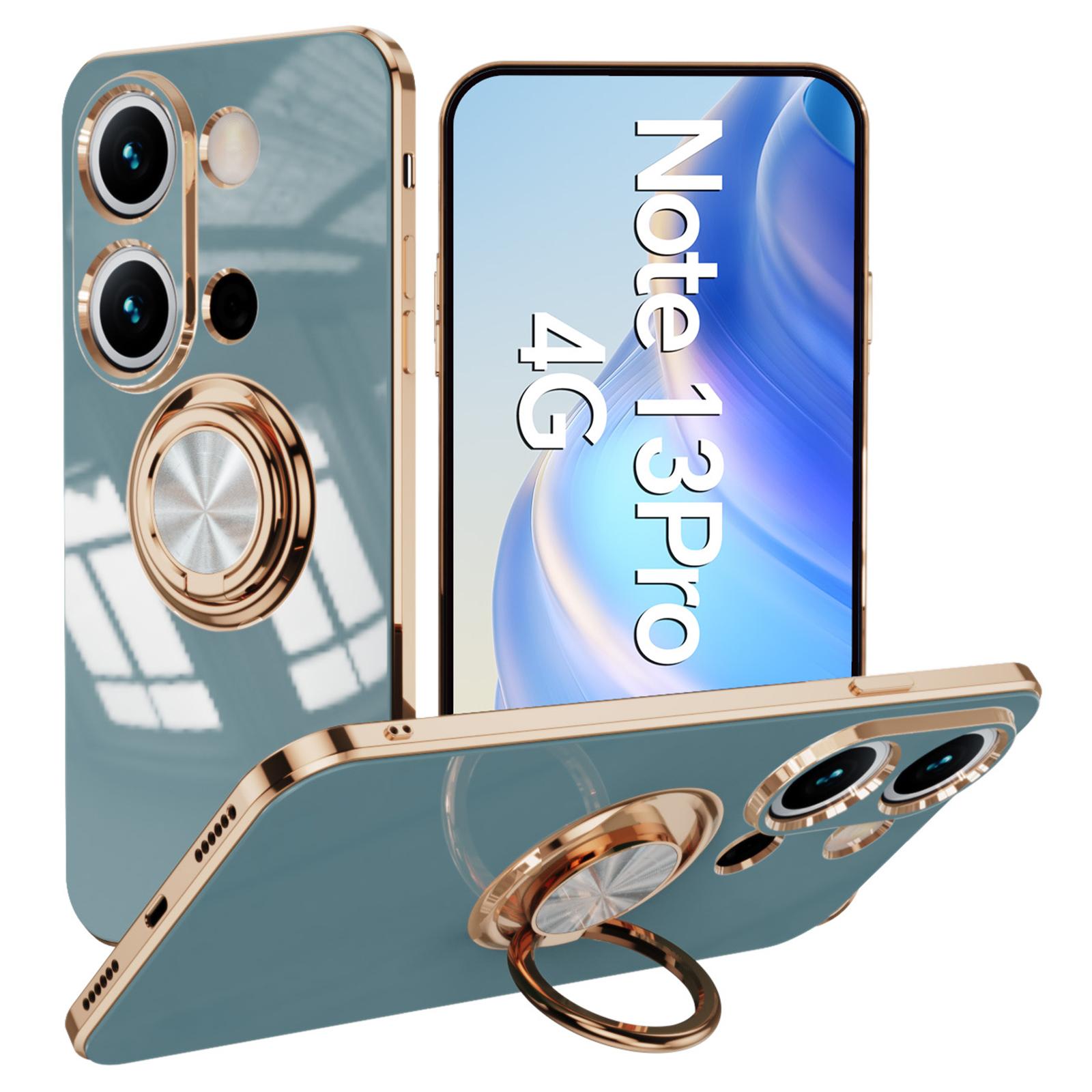 

For Xiaomi Redmi Note 13 Pro 4G/Poco M6 Pro 4G Case Precise Cutouts 6D Electroplating TPU Phone Cover with Ring Holder Grey