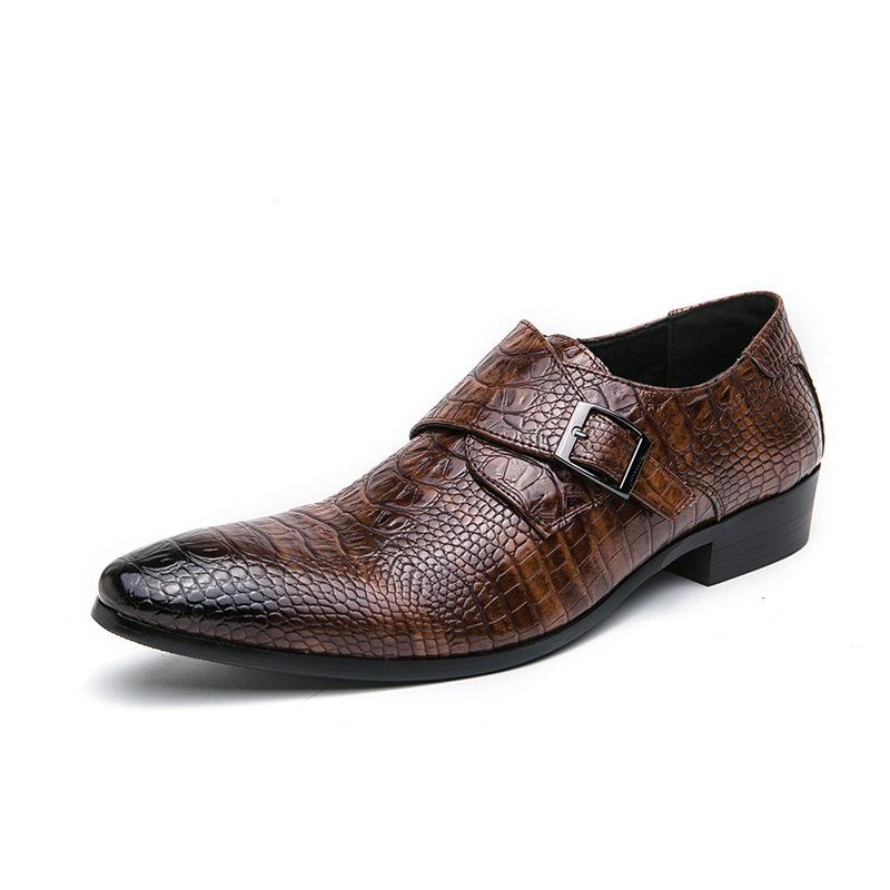 New Large-Sized British Chelsea Crocodile Print Pointed-Toe Leather Shoes Men'S Casual Hairstylist Trendy Shoes M129