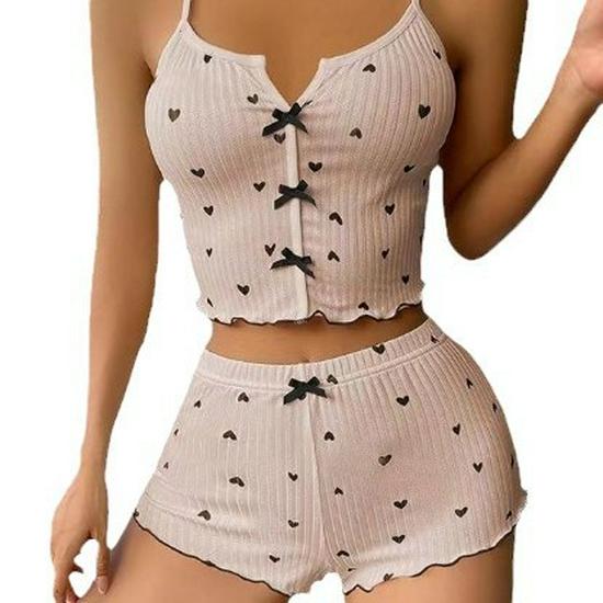 Heart Print Pajama Set: Women's Plus Size Vest & Camisole Homewear