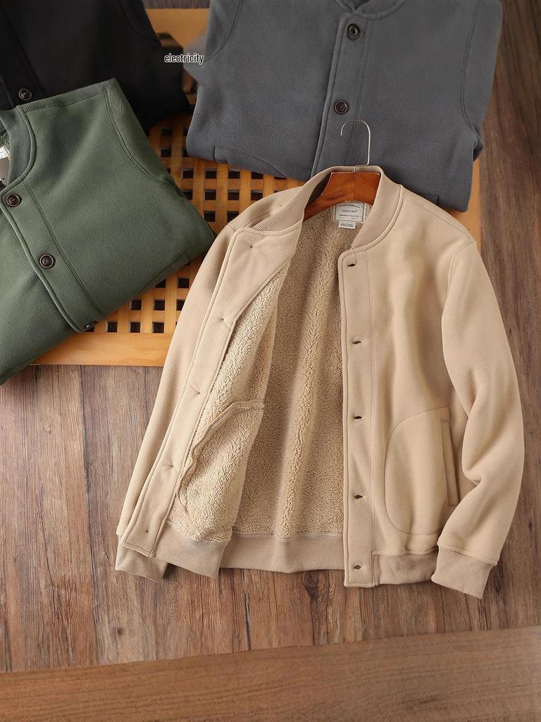 2026 New Style Double-Sided Fleece-Lined Baseball Jacket - Unisex Thickened Warm Outerwear for Autumn/Winter