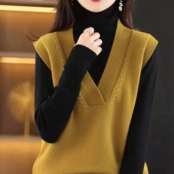 

WTEMPO Женские однотонные свитера, жилеты с V-образным вырезом, трикотажные свитера без рукавов, свободные повседневные джемперы, уличная одежда XL жёлтый