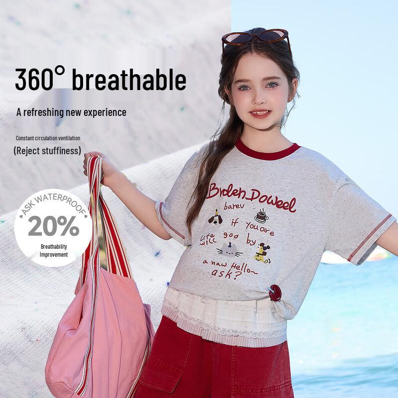 ASK JUNIOR Girls' Color-block Cartoon Short Sleeve T-shirt