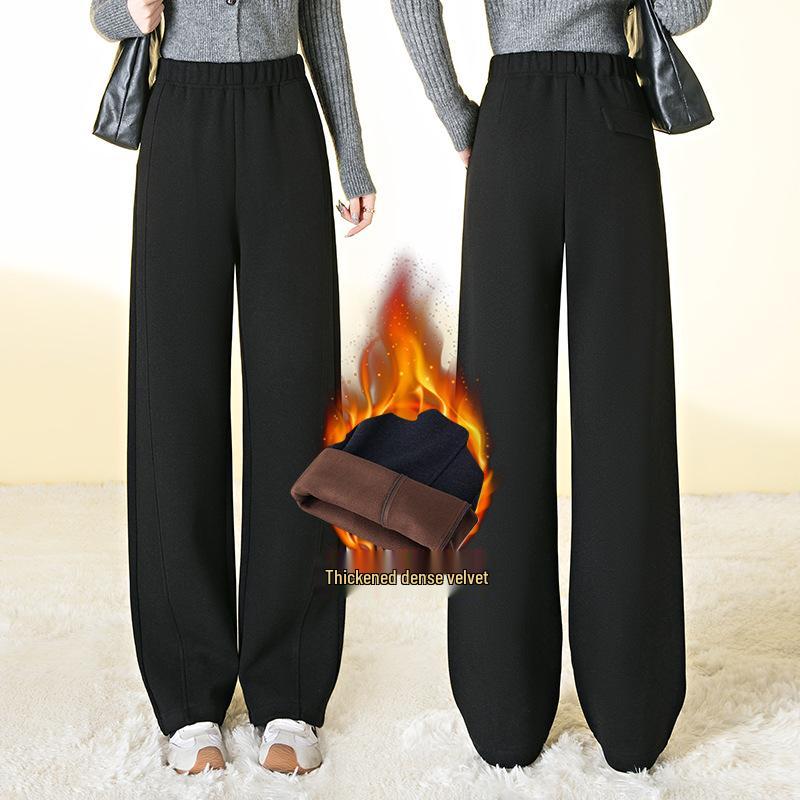 

Women s Winter Velvet Wide-Leg Pants - Thick, Warm, Elastic Waist, Simple Design S чёрный