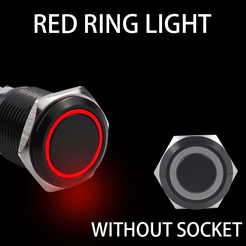 12/16/19/22mm Black shell Push Button Switch Metal Waterproof Latching Momentary LED Light Car Engine Power Switch Blue Red HUSA
