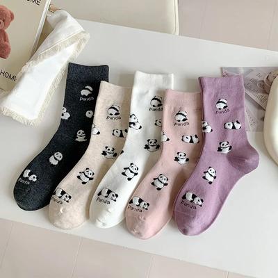 Chaussettes coréennes pour femmes, motif panda, style kawaii, mignonnes, style collégien, chaussettes respirantes en coton